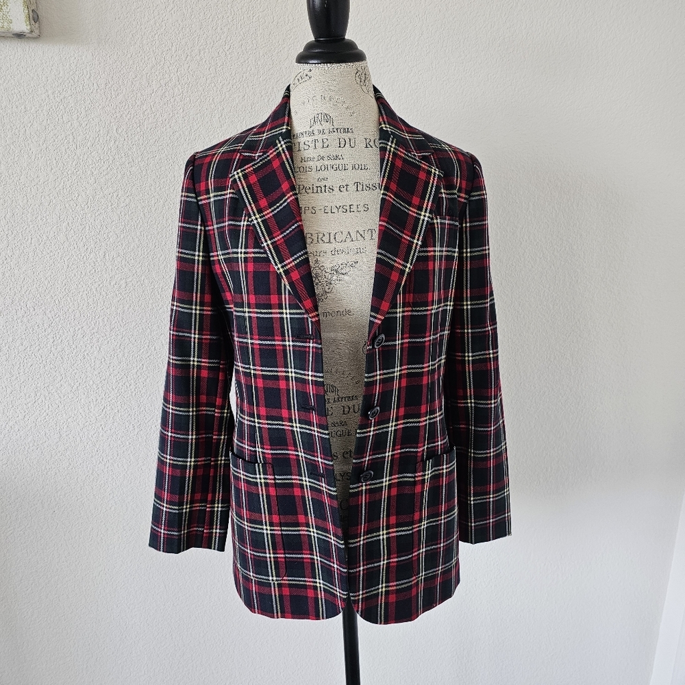 Vintage Classiques Entier 100% Pure Wool Plaid Blazer Size Medium